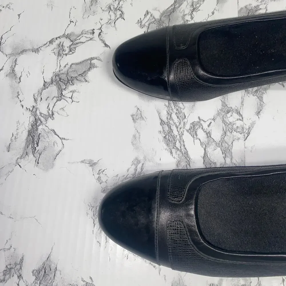 Munro Black Leather Jillian Patent Cap Toe Leather Heels Women's Size 6.5